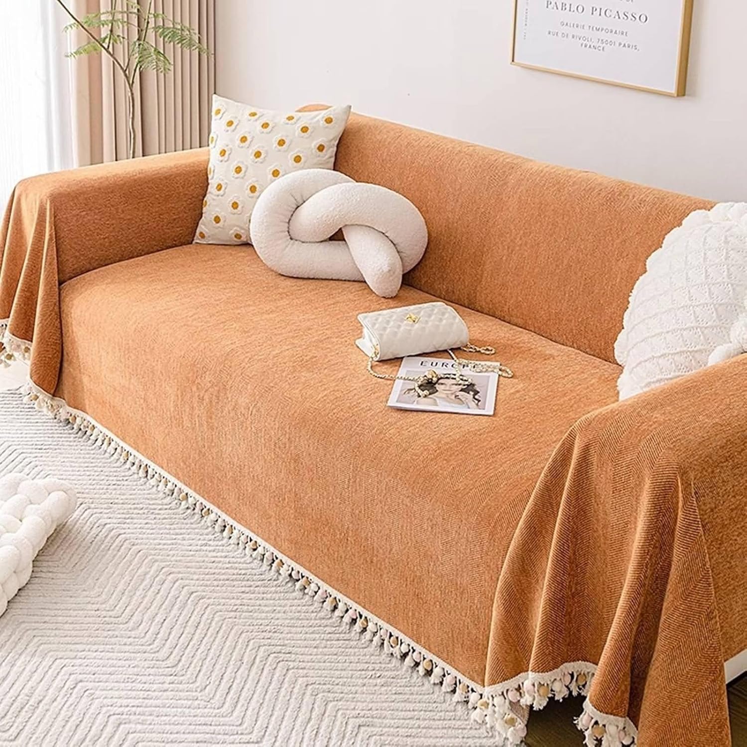Elegance Chenille Sofa Cover : [EM-SC-31] (Orange)