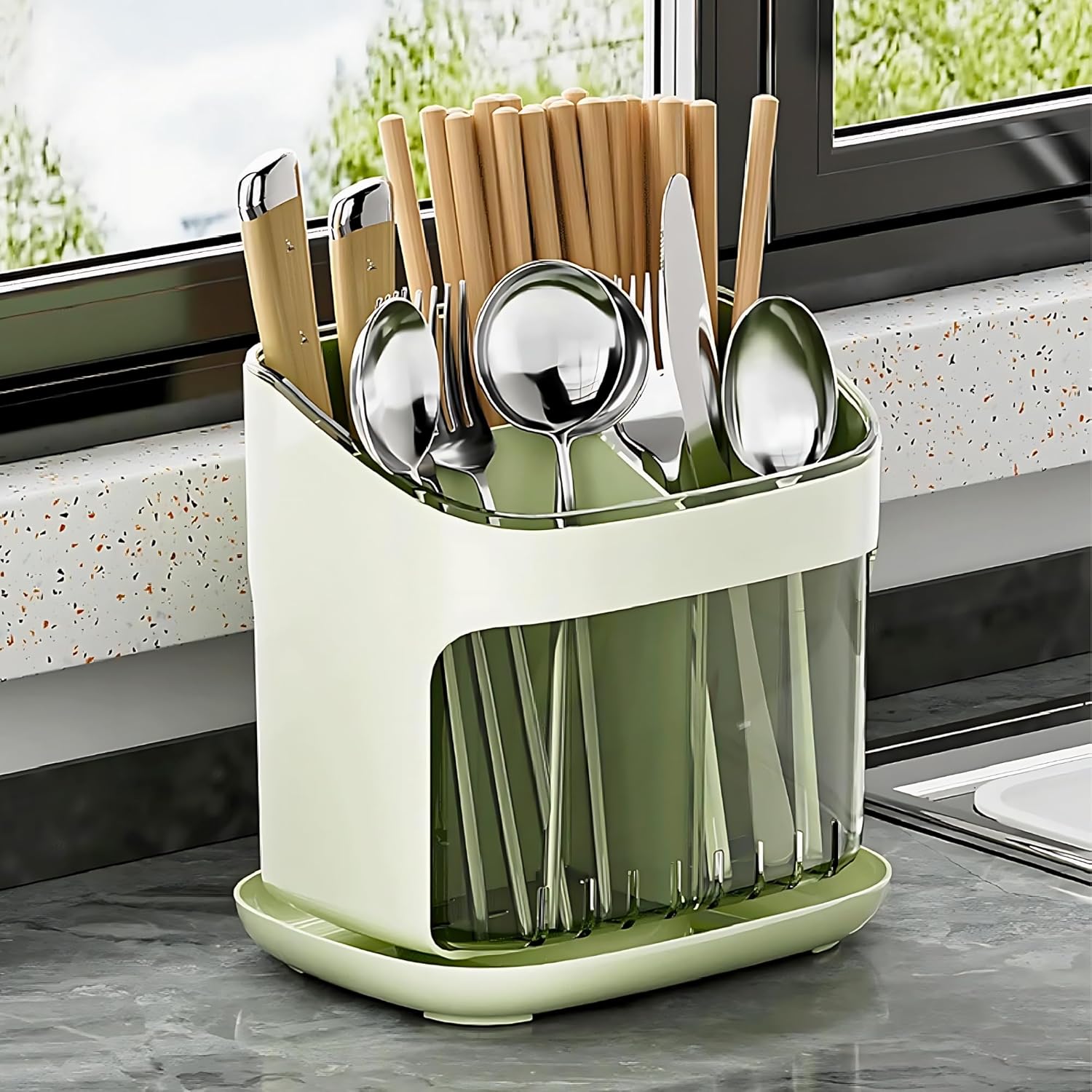 Multi-Compartment Utensil Organizer Stand