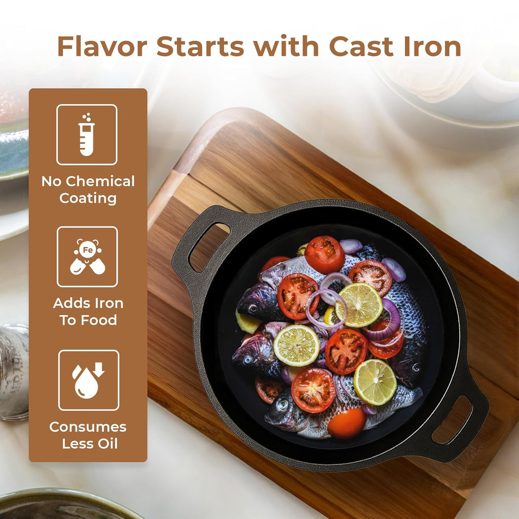 Pre-Seasoned 24cm Cast Iron Skillet with Ergonomic Grip