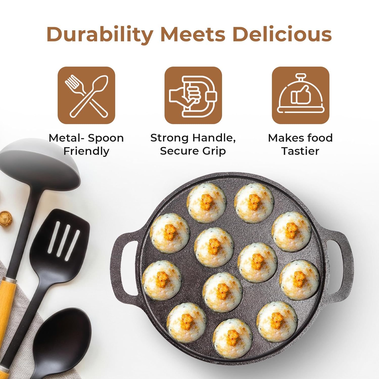 HomeEssentials 12-Cup Cast Iron Paniyaram Pan (26cm)