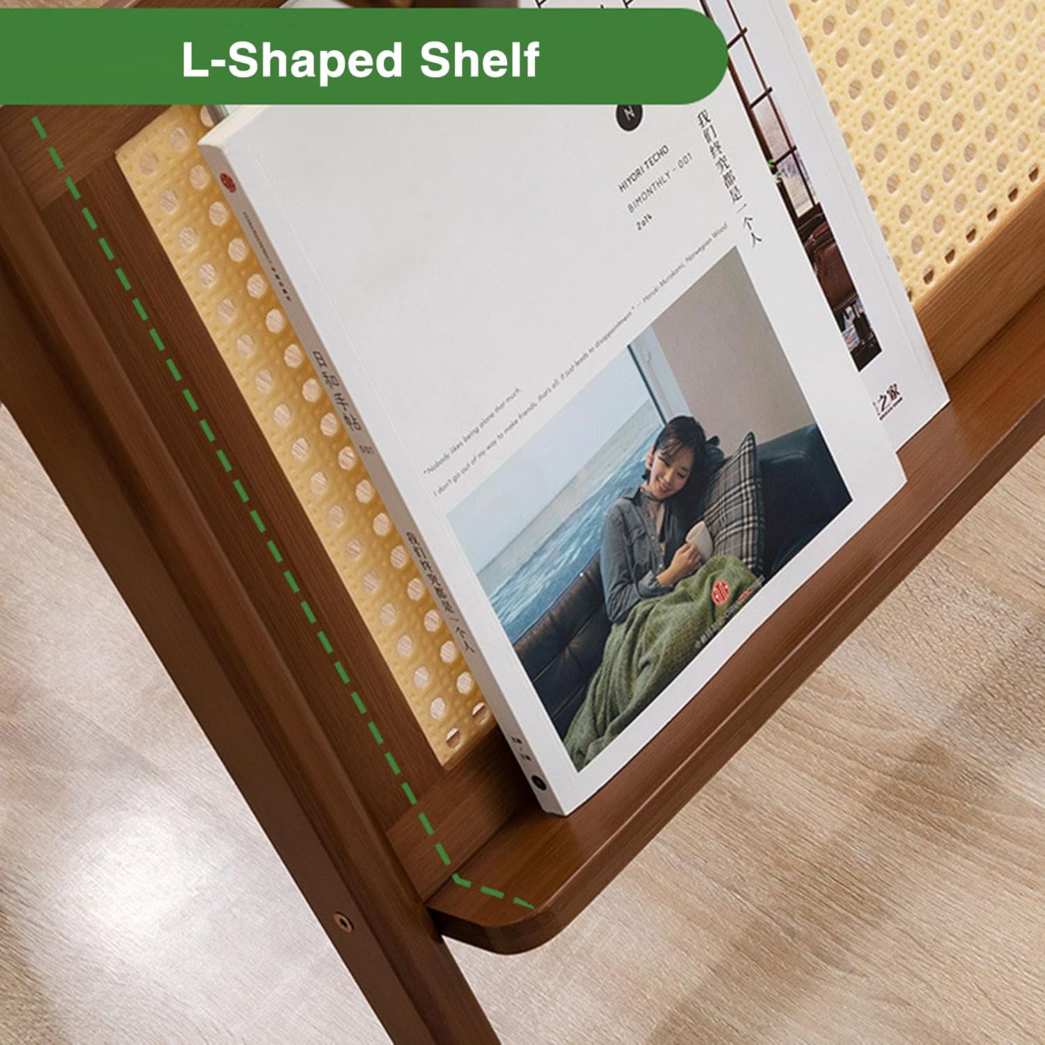 Modern Bamboo Side Table with Glass & Storage Shelf (Brown-55cm)
