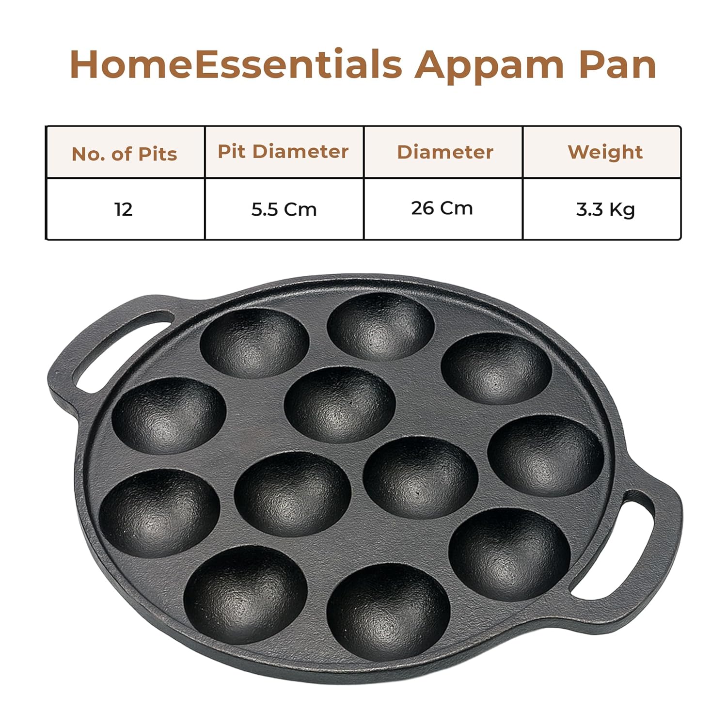 HomeEssentials 12-Cup Cast Iron Paniyaram Pan (26cm)