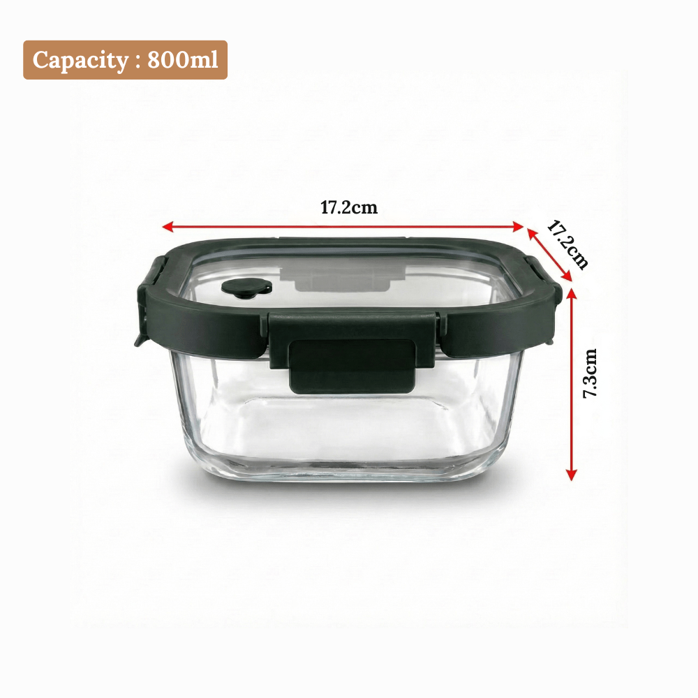 Square Borosilicate Glass Container with Vented Glass Lid