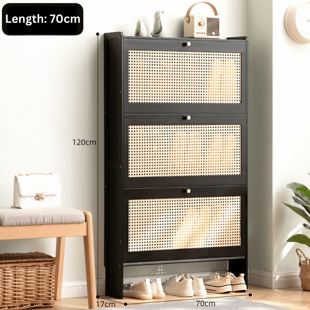 Multi-Layer Bamboo Wooden Shoe Organizer with Dustproof Doors (70cm)