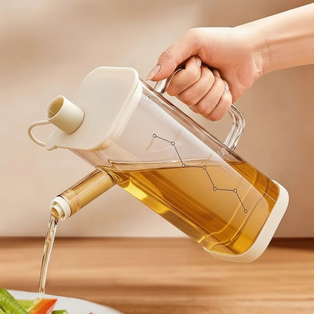 Multi-Functional Oil Glass Dispenser with Silicone Guard