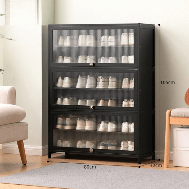 Multi-Tier Bamboo Shoe Rack with Transparent Flap Doors (80cm)