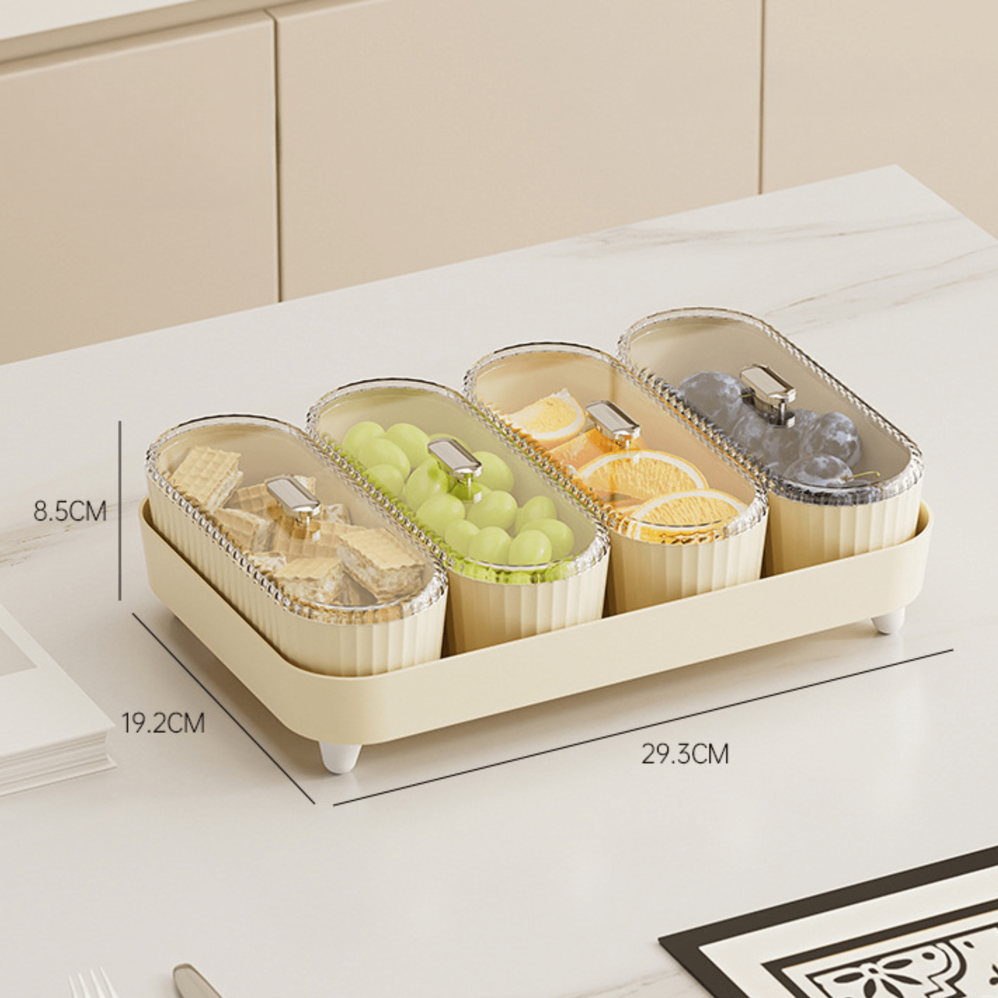 Premium 4 Jar Snack & Dry Fruit Container Set with Tray & Lids