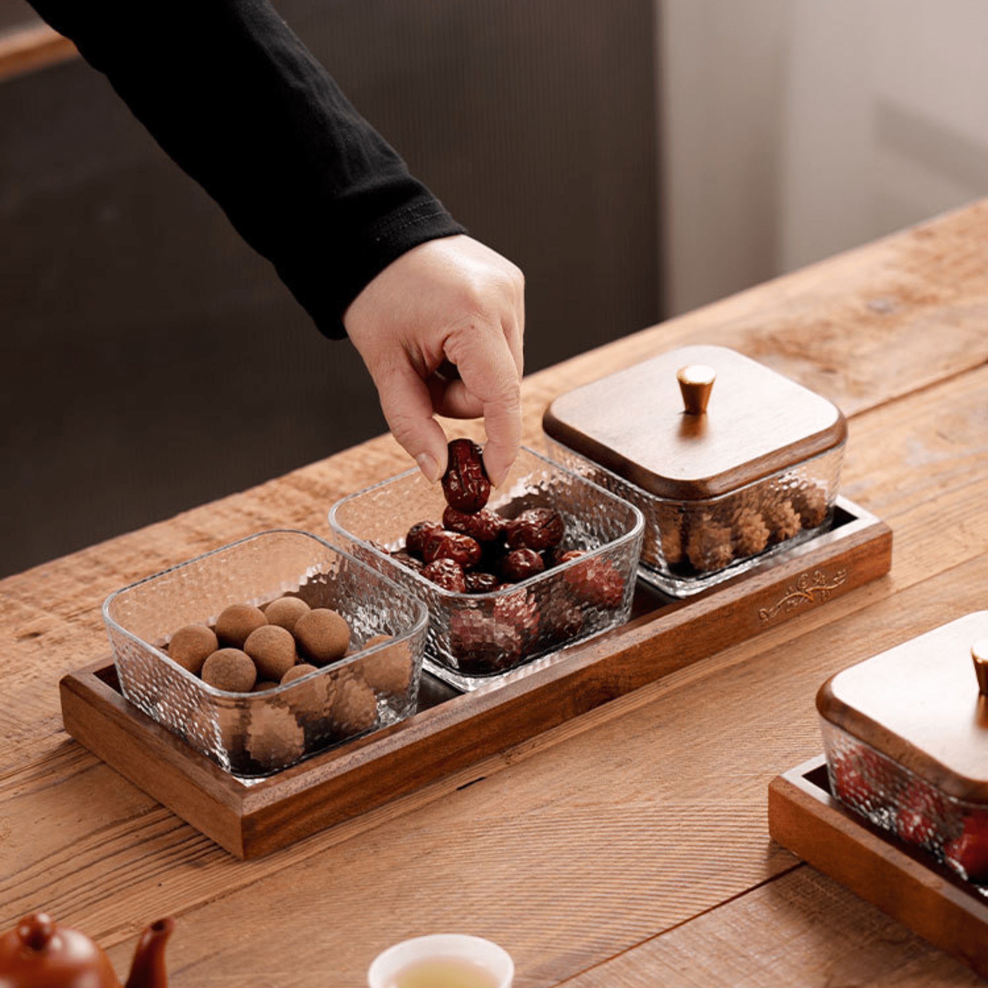 Multi-Compartment High-Borosilicate Glass Fruit and Nut Serving Tray Set