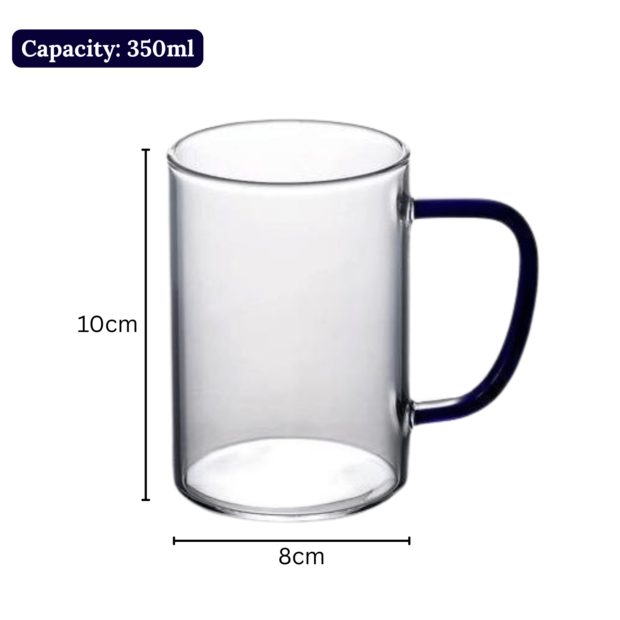 Multi-Purpose Transparent Borosilicate Glass Mug with Colorful Handle – 350ml
