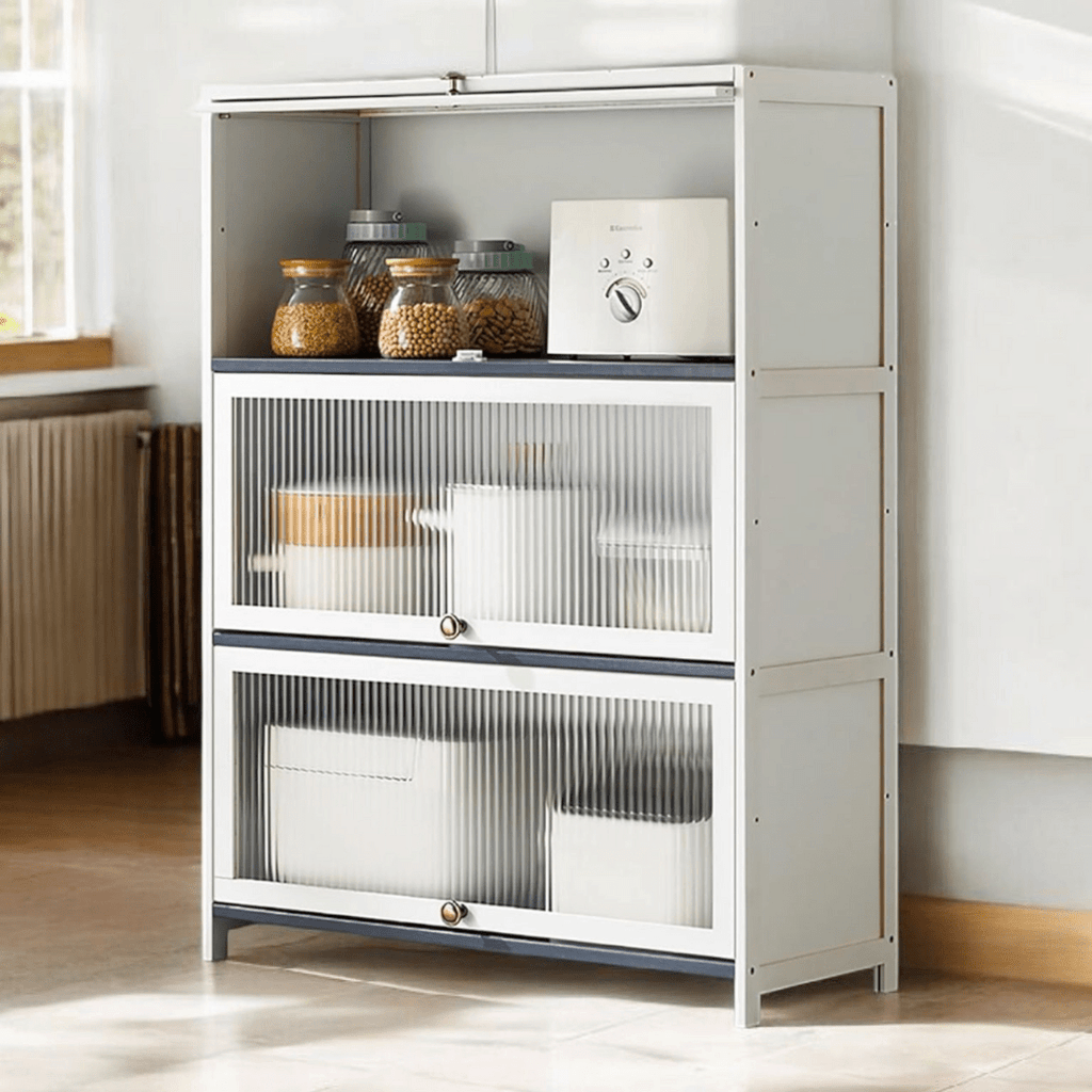 Multi-Purpose Bamboo & Acrylic Storage Cabinet with Flip Cover Doors (60cm)