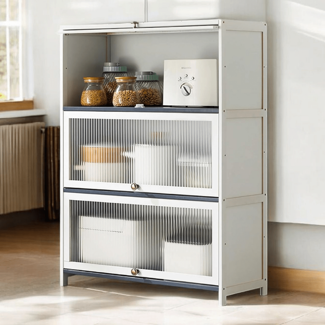 Multi-Purpose Bamboo & Acrylic Storage Cabinet with Flip Cover Doors (60cm)