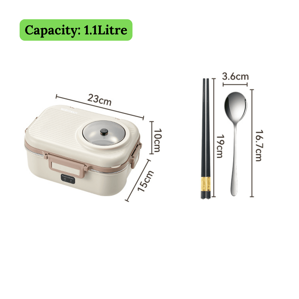 Multifunctional Electric 48W Heated Lunch Box with Leakproof Stainless Steel Liner(1.1Litre)