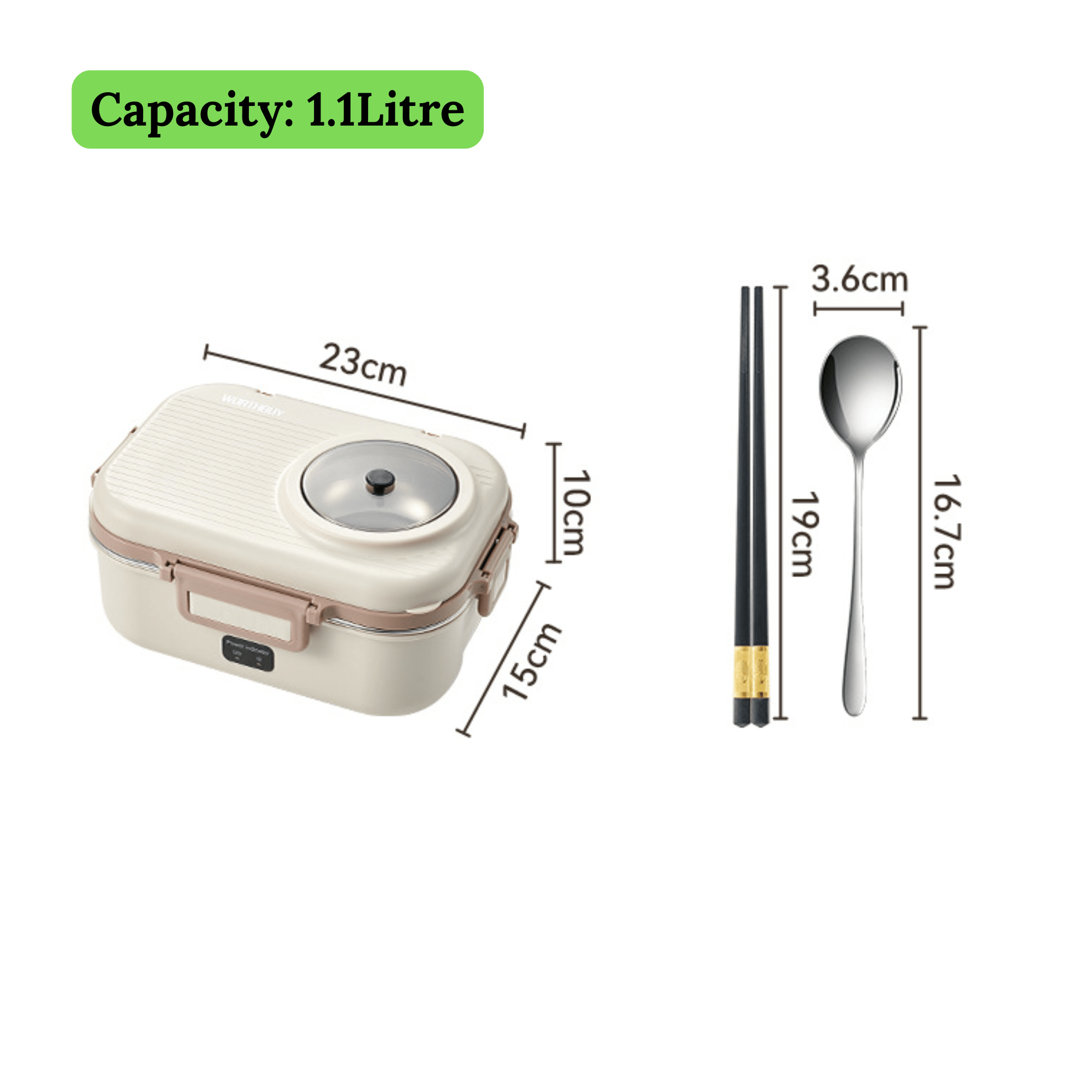 Multifunctional Electric 48W Heated Lunch Box with Leakproof Stainless Steel Liner(1.1Litre)