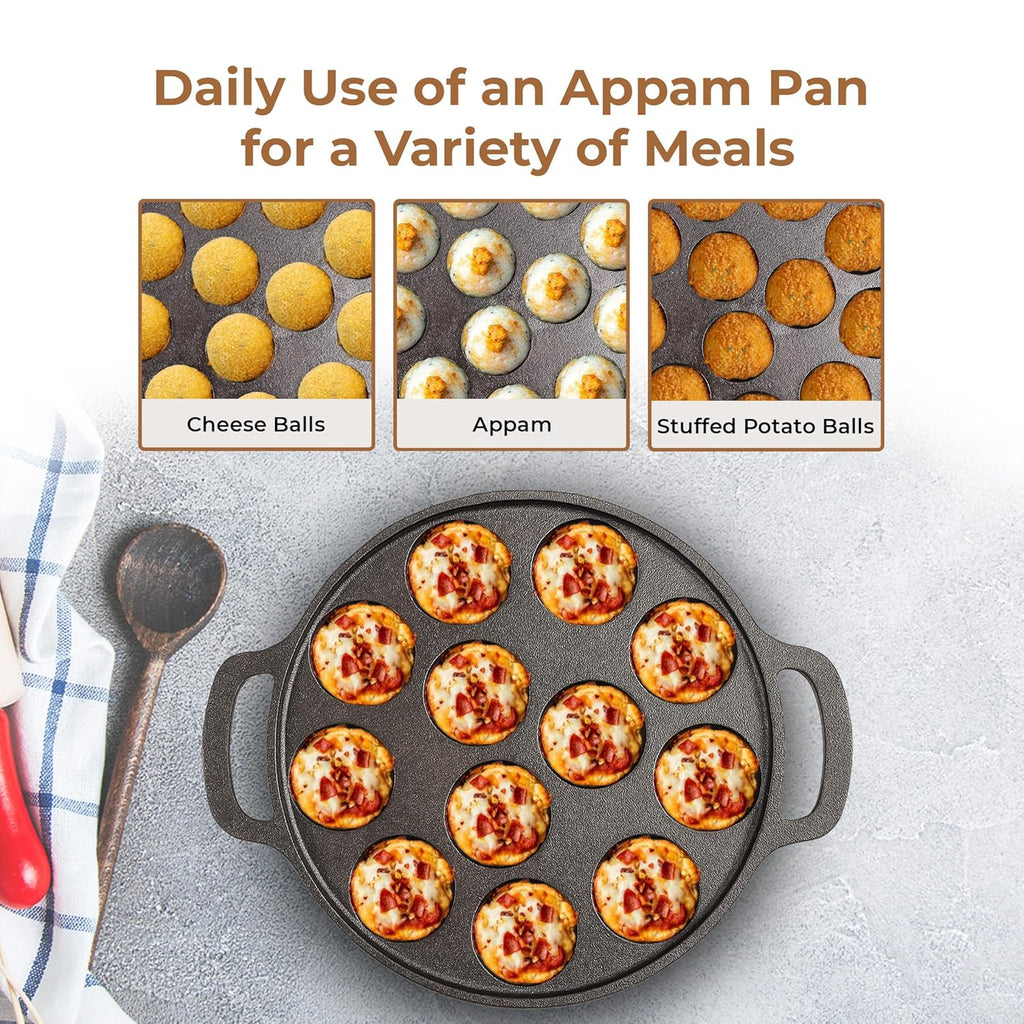 HomeEssentials 12-Cup Cast Iron Paniyaram Pan (26cm)