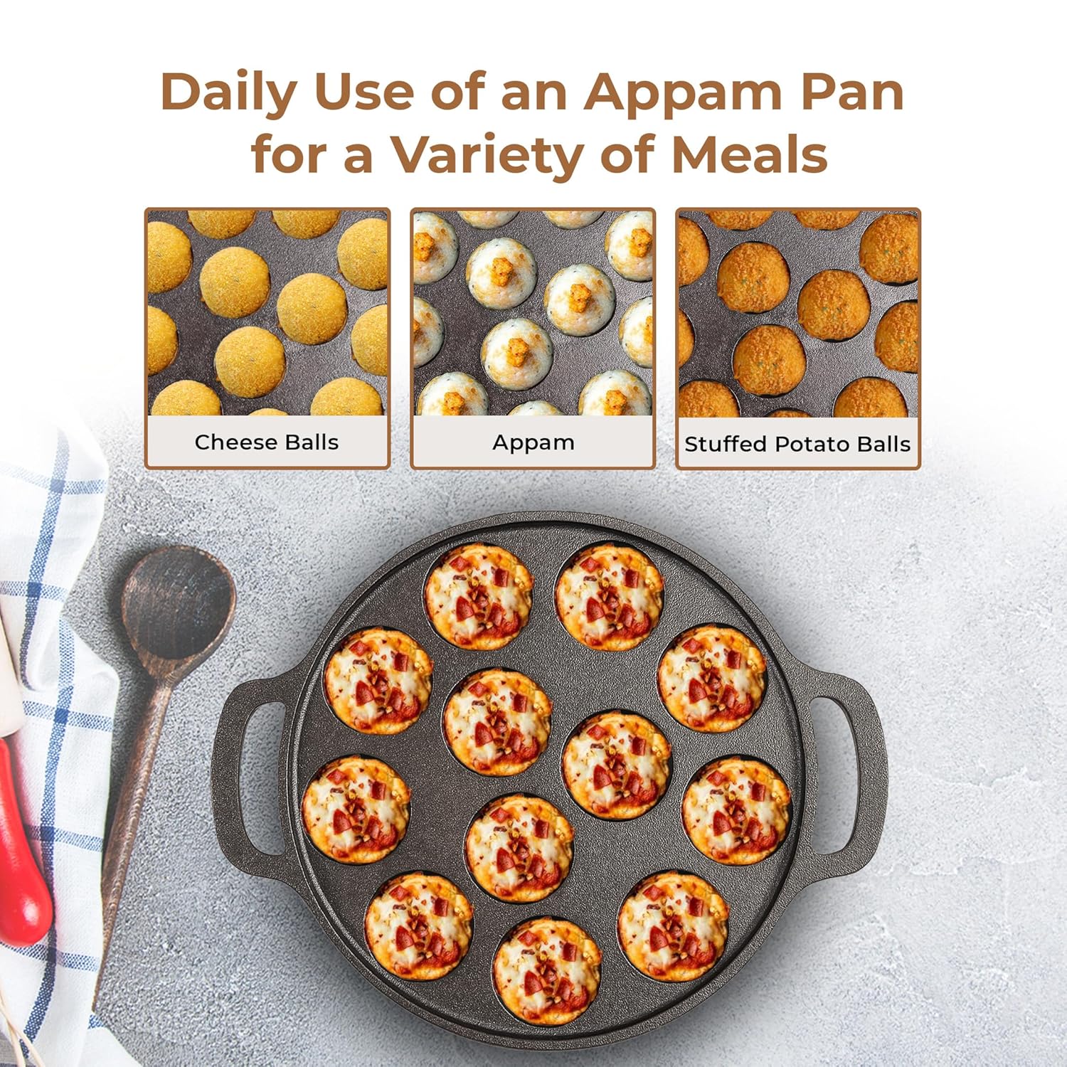 HomeEssentials 12-Cup Cast Iron Paniyaram Pan (26cm)