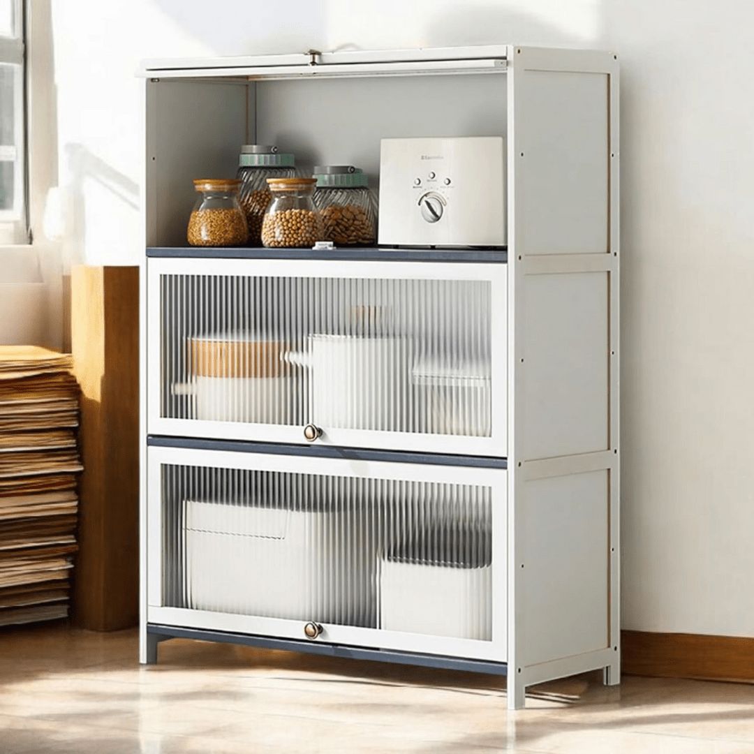 Multi-Purpose Bamboo & Acrylic Storage Cabinet with Flip Cover Doors (60cm)