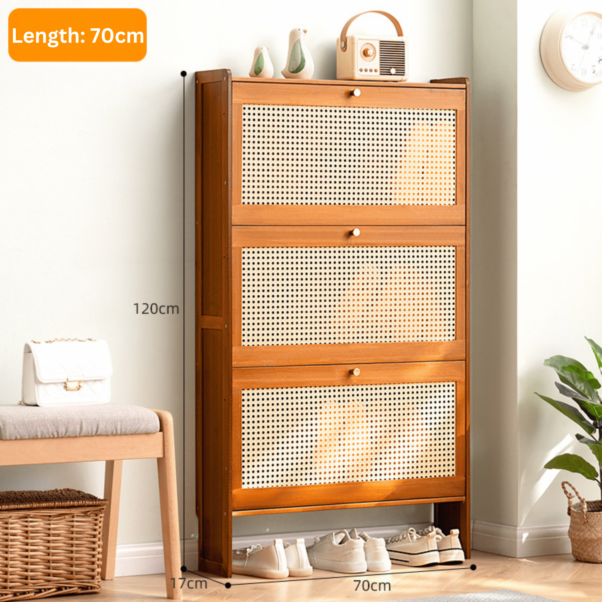Multi-Layer Bamboo Wooden Shoe Organizer with Dustproof Doors (70cm)
