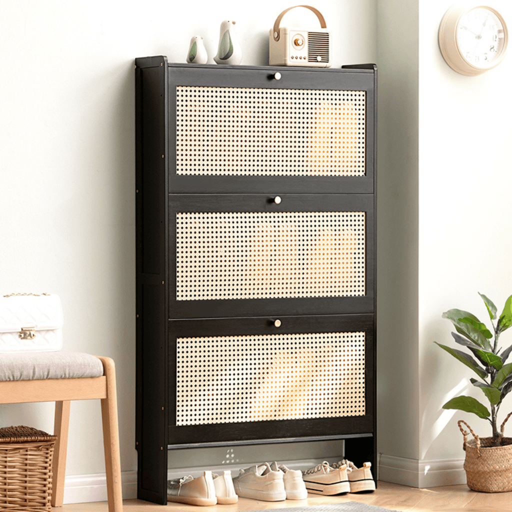 Multi-Layer Bamboo Wooden Shoe Organizer with Dustproof Doors (70cm)