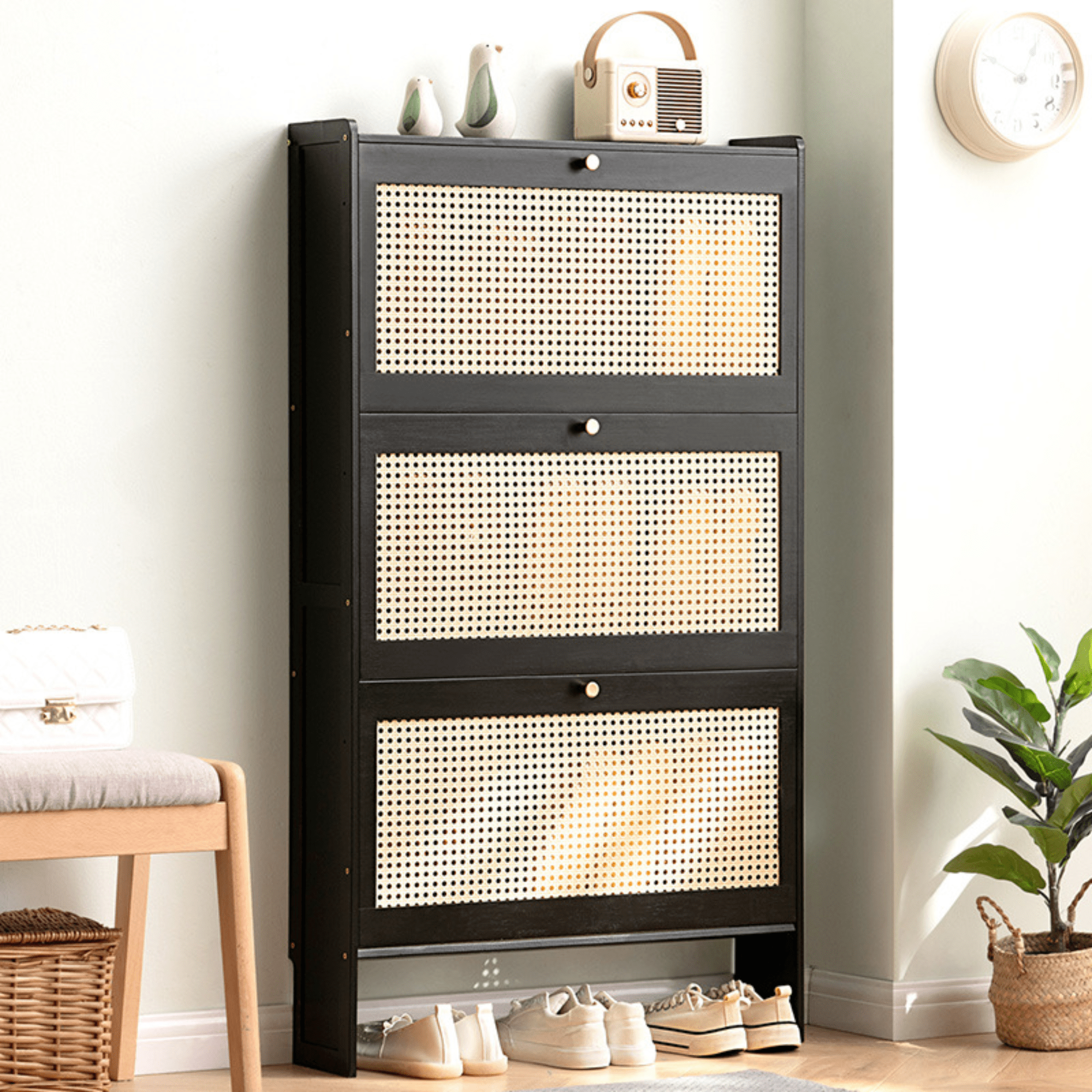 Multi-Layer Bamboo Wooden Shoe Organizer with Dustproof Doors (70cm)