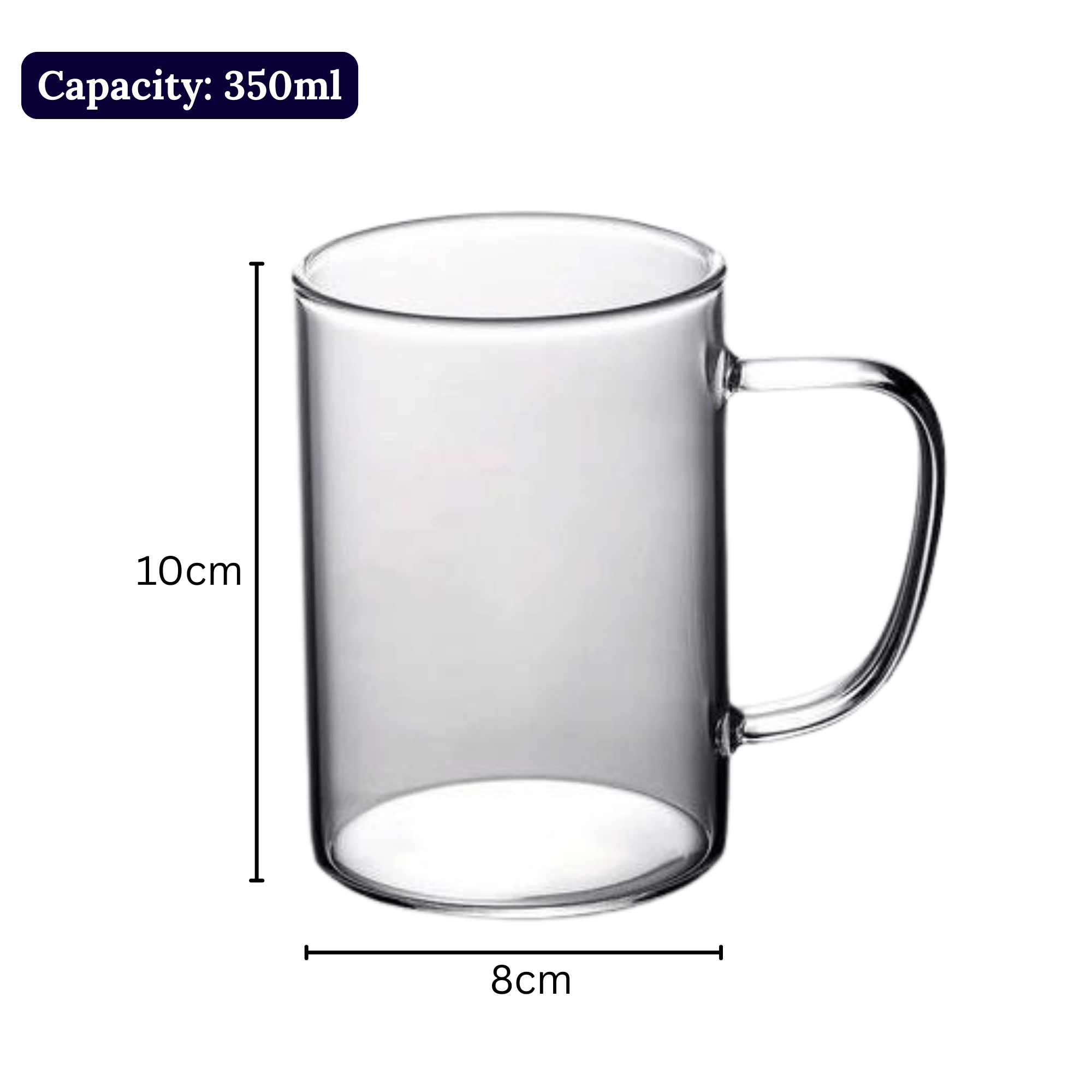 Multi-Purpose Transparent Borosilicate Glass Mug with Colorful Handle – 350ml