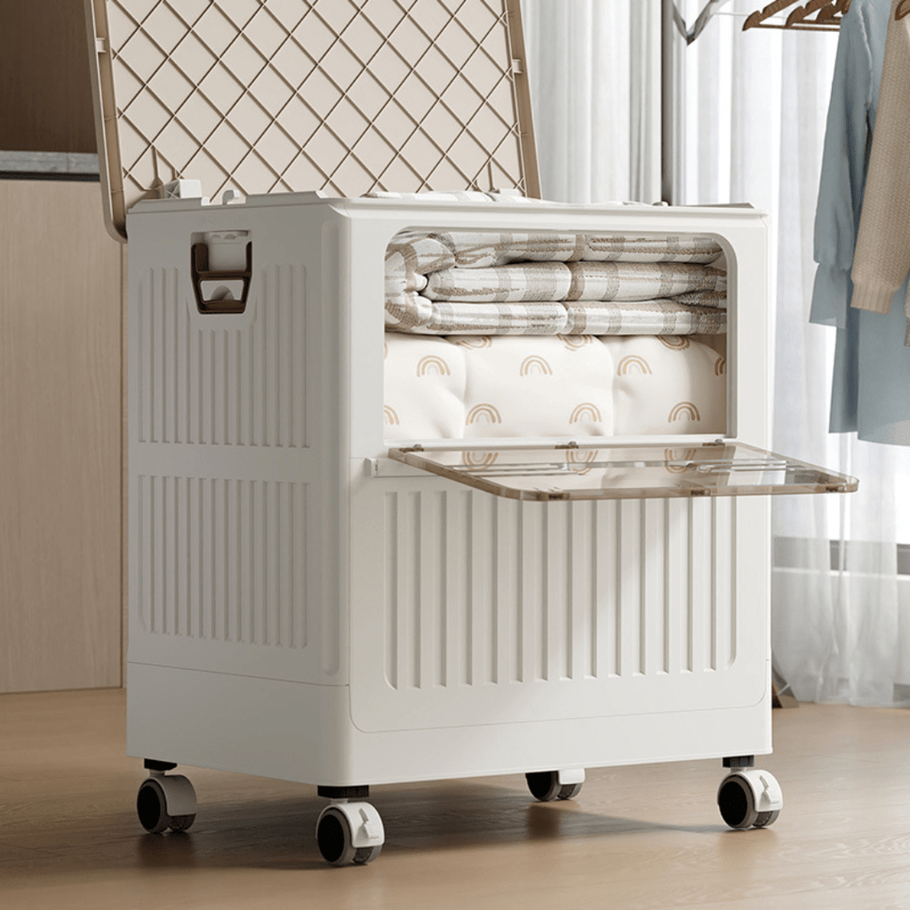 Multi-Purpose Plastic Foldable Clothing and Toy Storage Box with Wheels