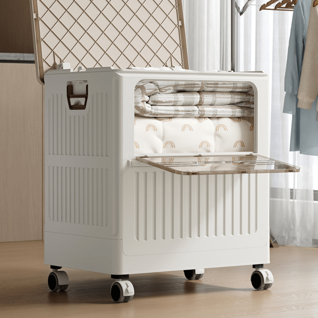 Multi-Purpose Plastic Foldable Clothing and Toy Storage Box with Wheels