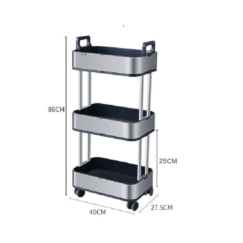 Slim 3-Tier Stainless Steel Storage Cart with Wheels