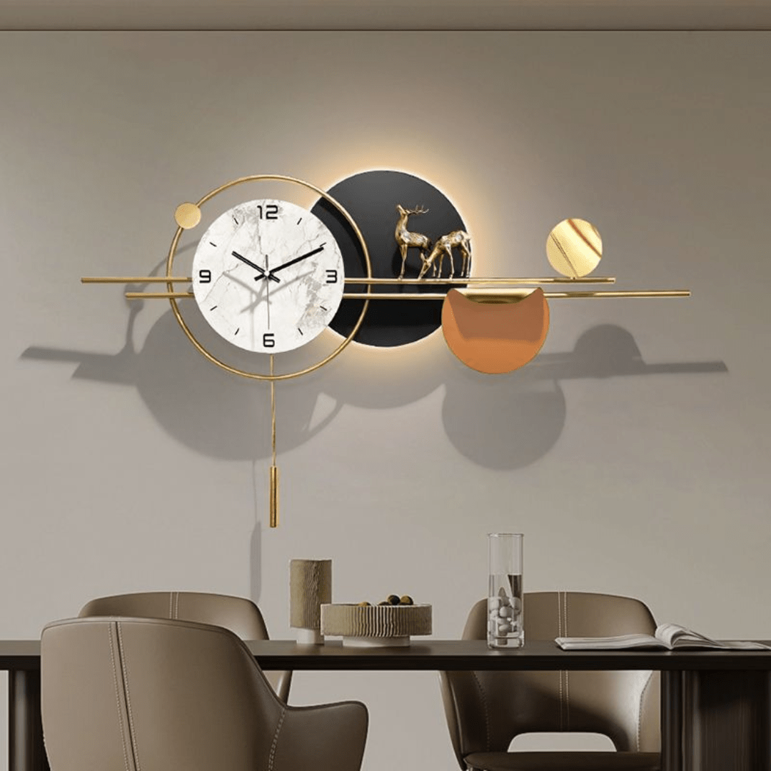 Modern Iron Hanging Wall Clock with Marble Texture Dial