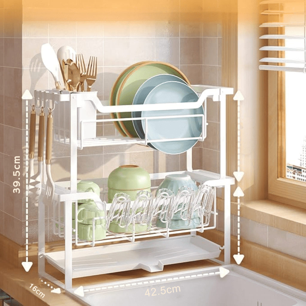 Stainless Steel 2-Tier Space-Saver Dish Rack with Drainboard (43cm)