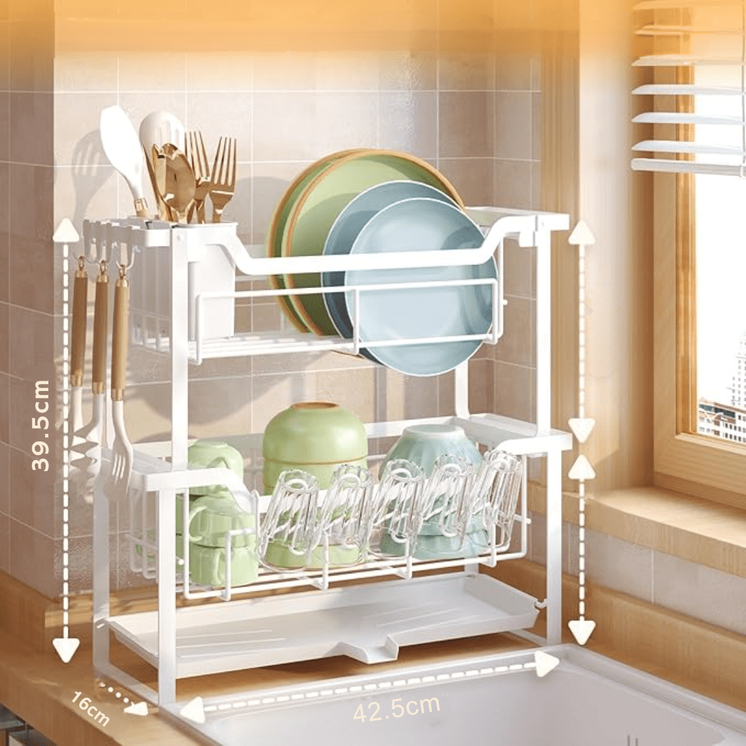 Stainless Steel 2-Tier Space-Saver Dish Rack with Drainboard (43cm)