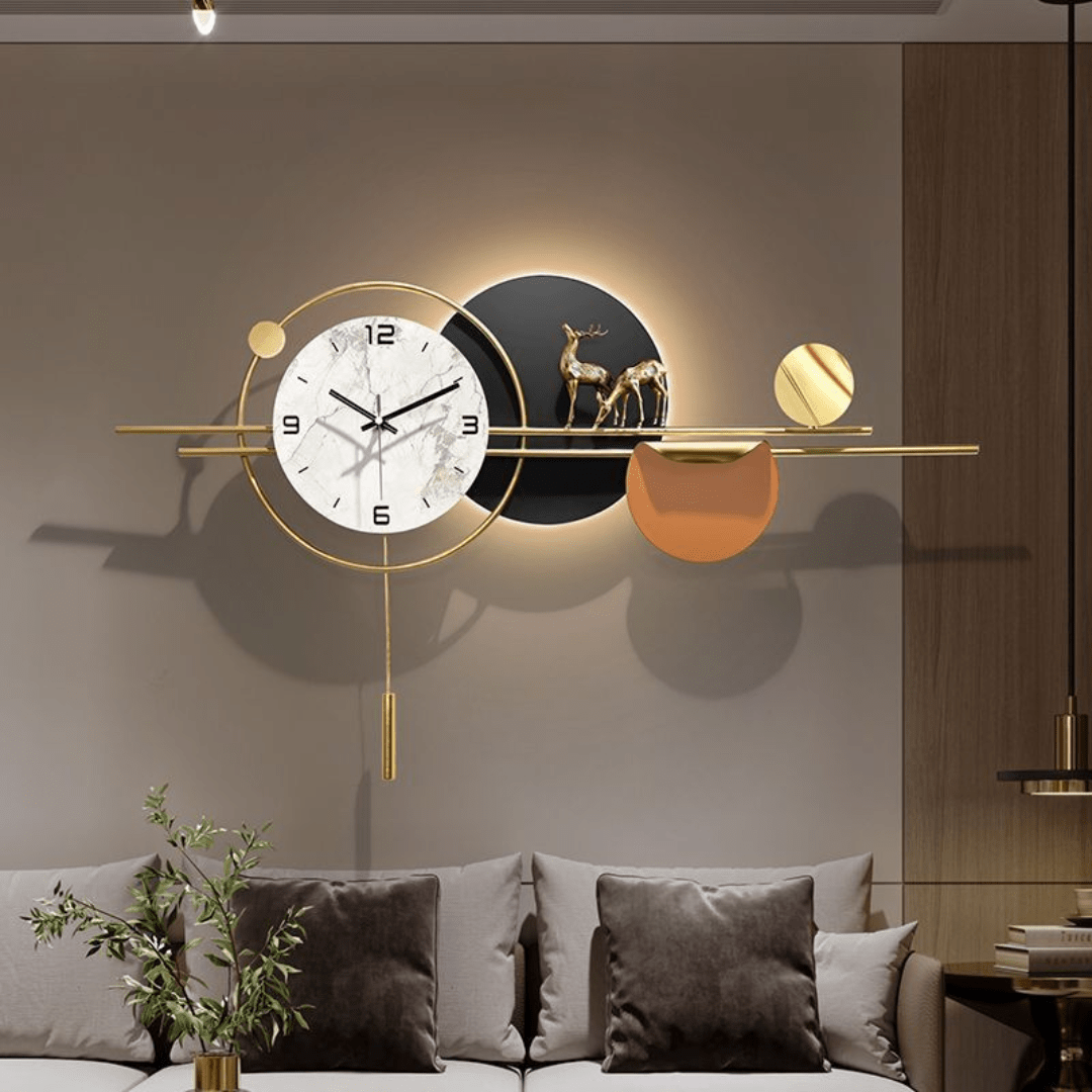 Modern Iron Hanging Wall Clock with Marble Texture Dial
