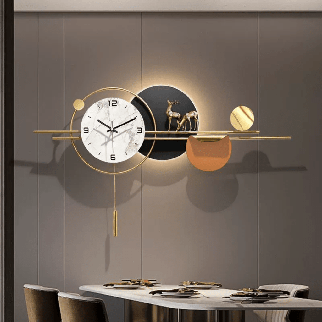 Modern Iron Hanging Wall Clock with Marble Texture Dial