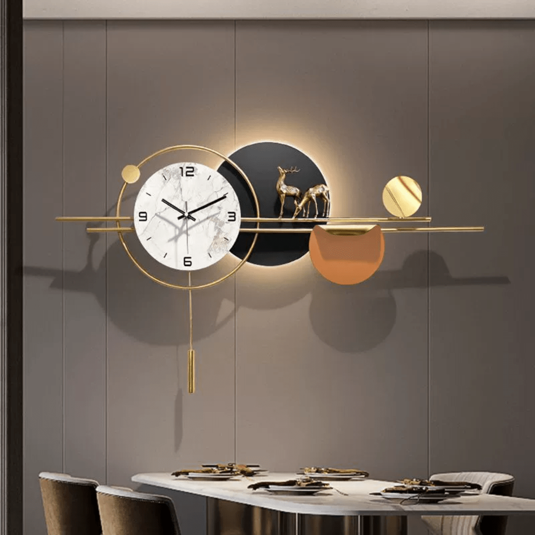 Modern Iron Hanging Wall Clock with Marble Texture Dial