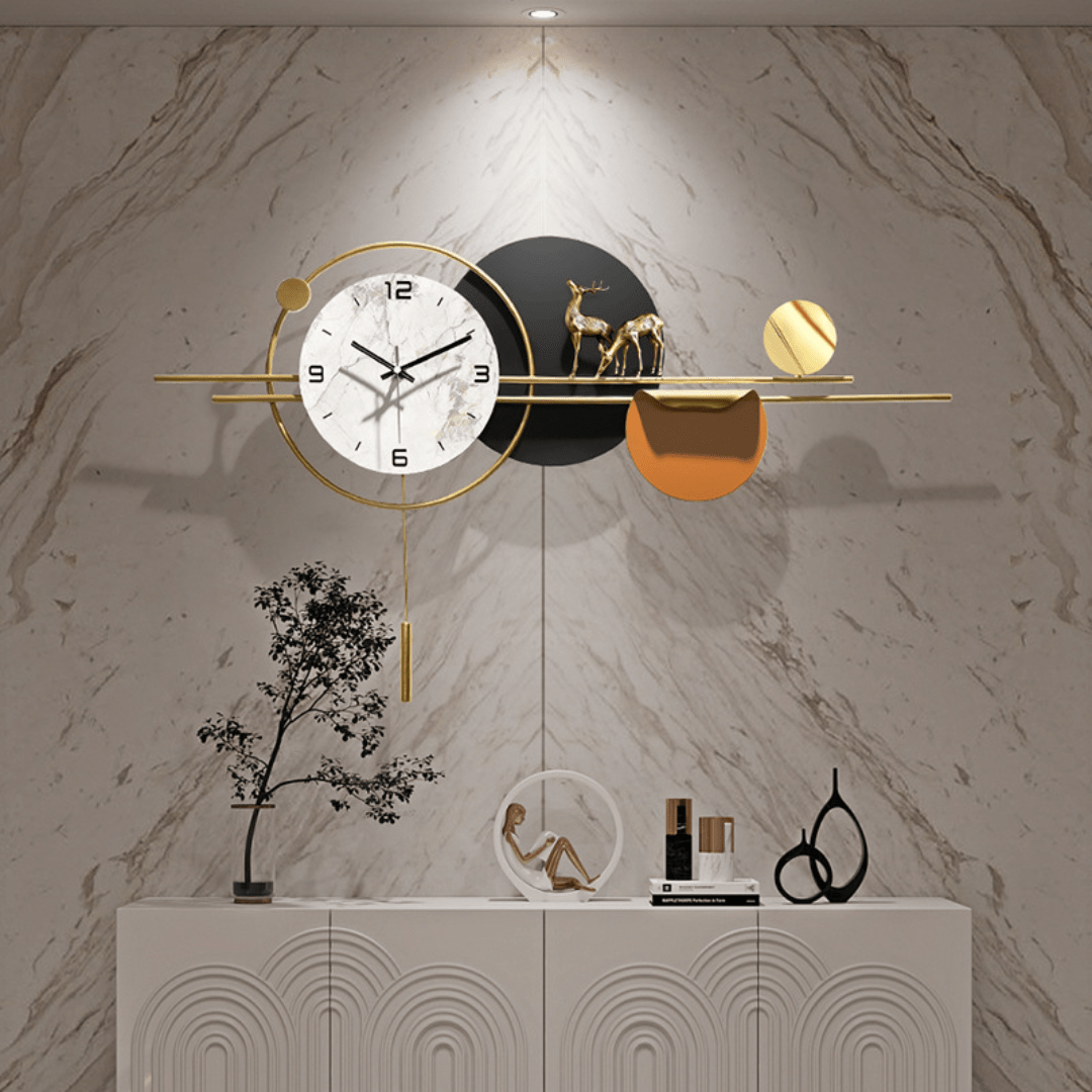 Modern Iron Hanging Wall Clock with Marble Texture Dial