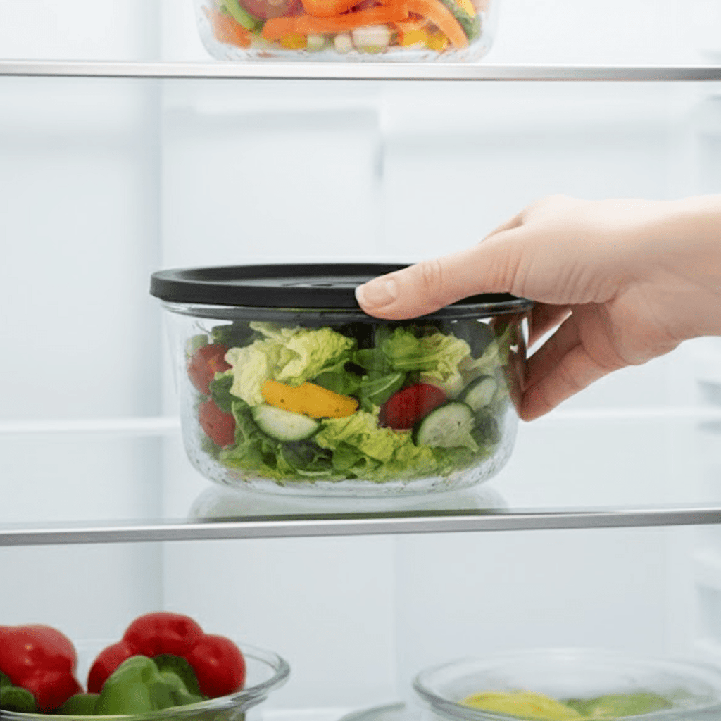 Round Vacuum Glass Storage Container with Date Tracker Lid(850ml)