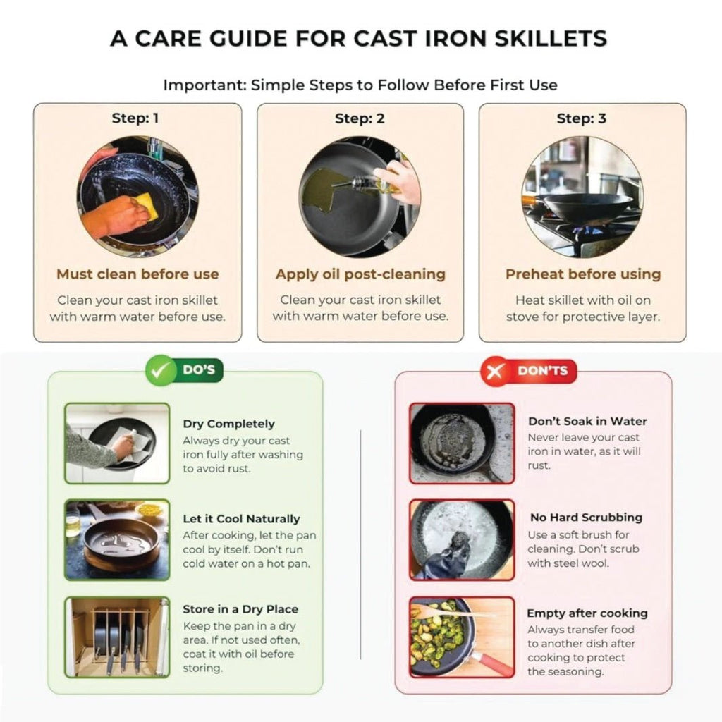 Cast Iron Non-Stick Tadka Pan with Wooden Handle