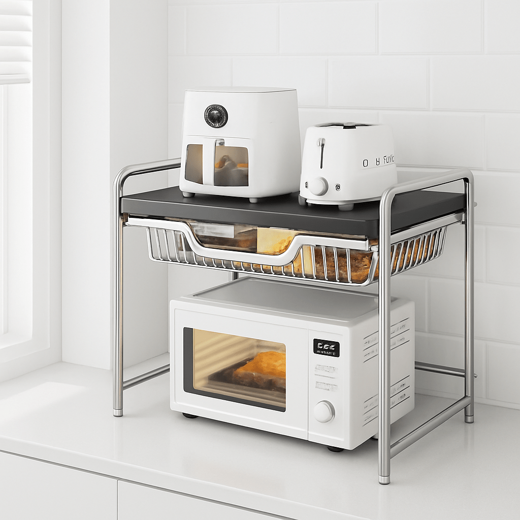 Multi-Functional Stainless Steel Kitchen Shelf with Pull-Out Tray