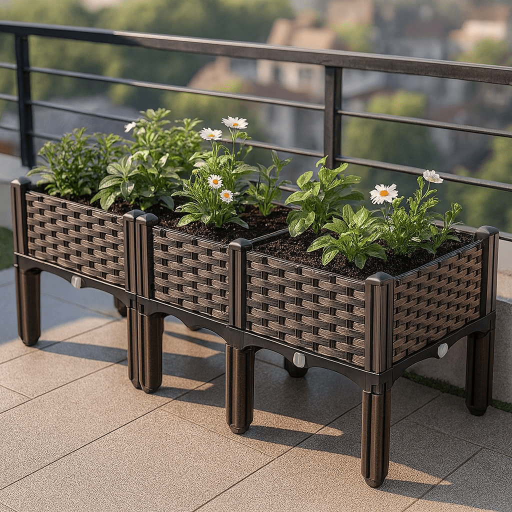 Plastic Balcony Vegetable Planting Garden Bed with Legs & Drainage Holes
