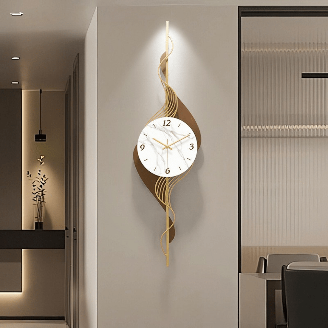 Modern and Luxurious Wall Clock with Wavy Light Design