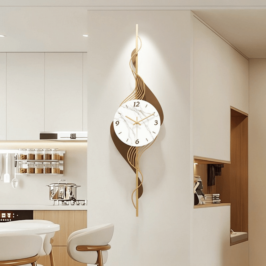 Modern and Luxurious Wall Clock with Wavy Light Design