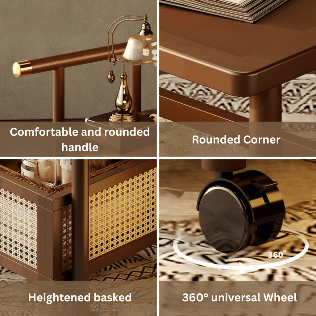 Multipurpose 2-Tier Modern Side Table Cart with Armrests (50cm)