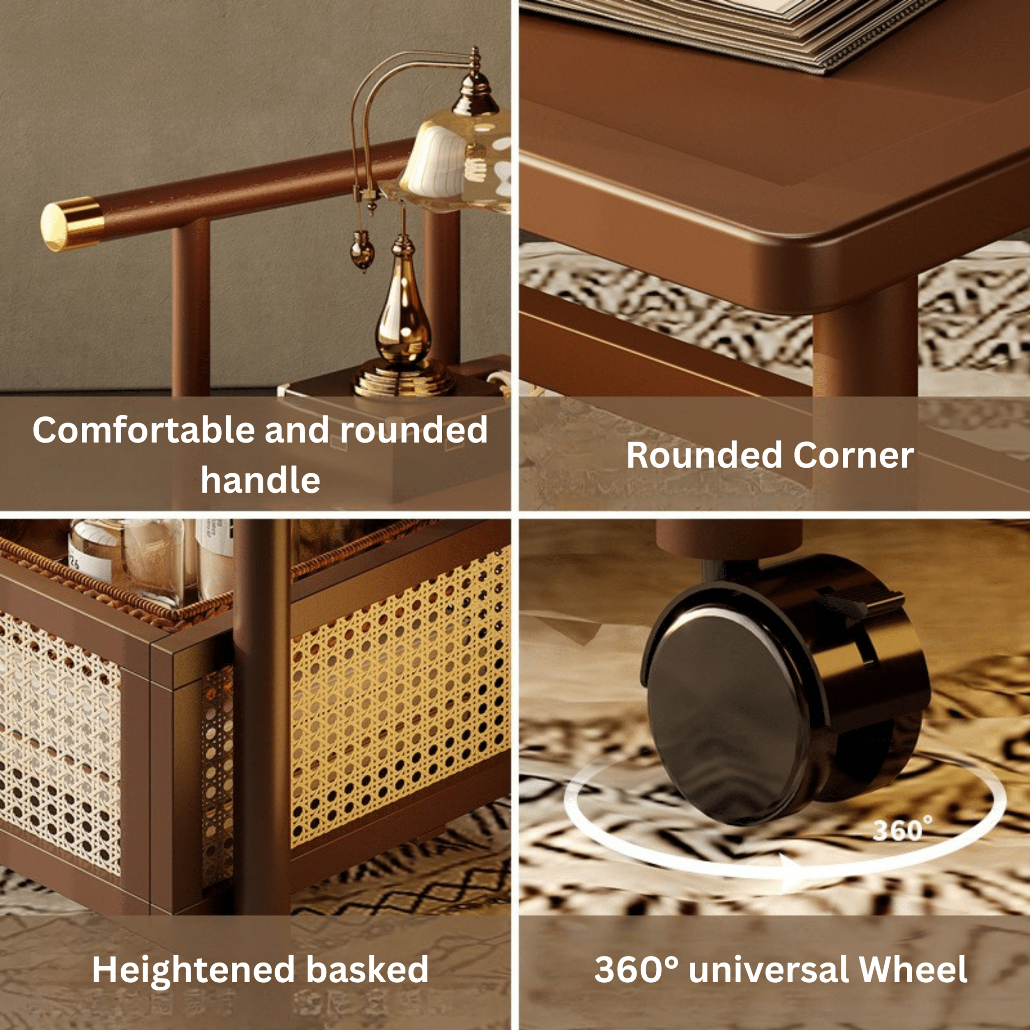 Multipurpose 2-Tier Modern Side Table Cart with Armrests (50cm)