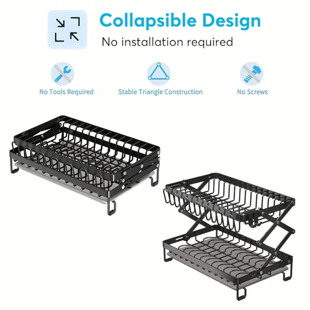 Multifunctional Foldable Carbon Steel Double-Layer Dish Drying Rack (40cm)