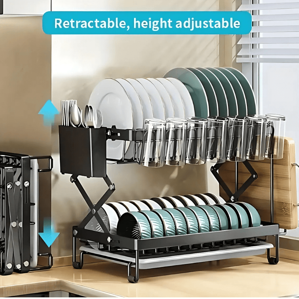 Multifunctional Foldable Carbon Steel Double-Layer Dish Drying Rack (40cm)