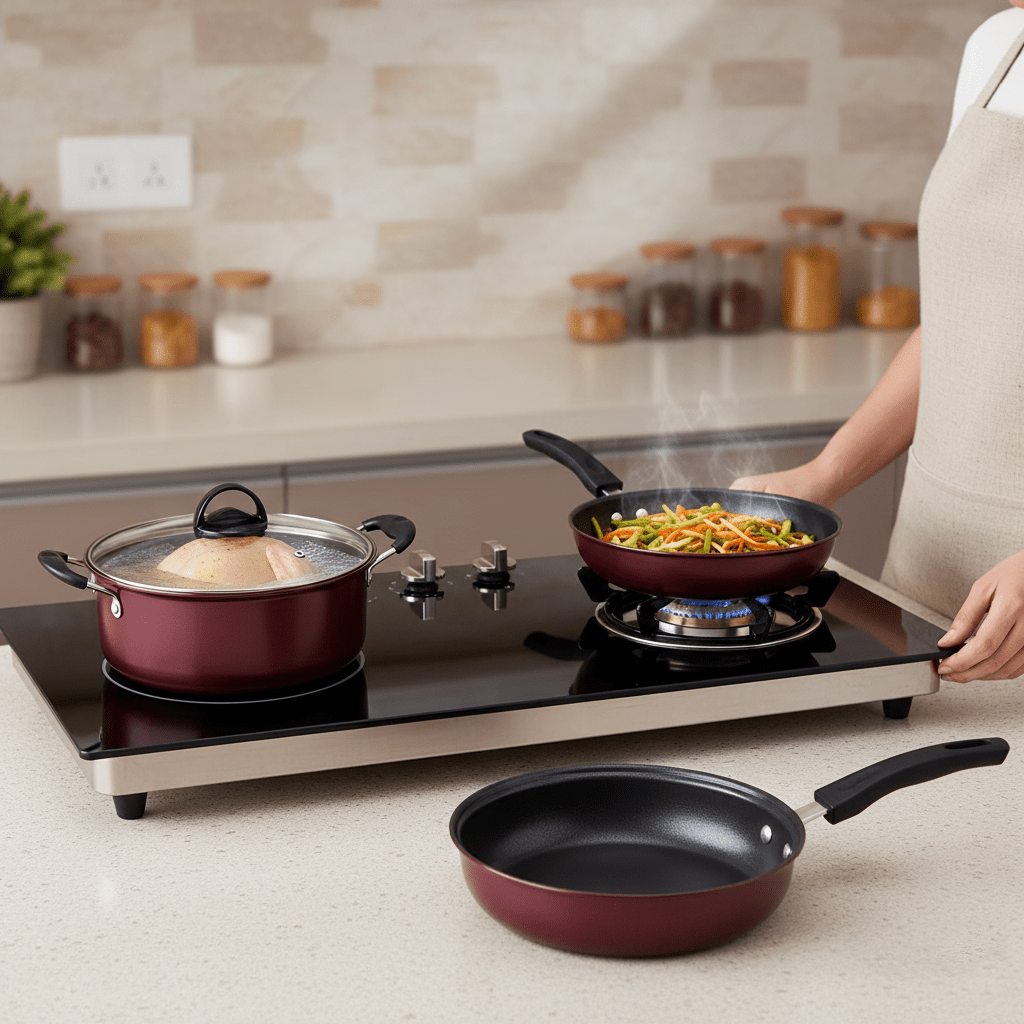 Non Stick Aluminum Cookware Set with Glass Lid (Set of 3)