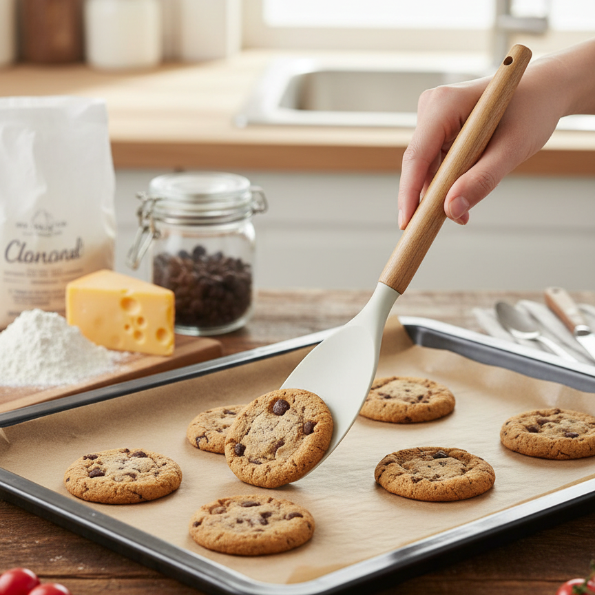 Natural Acacia Wood Handle Silicone Spatula & Whisk Set