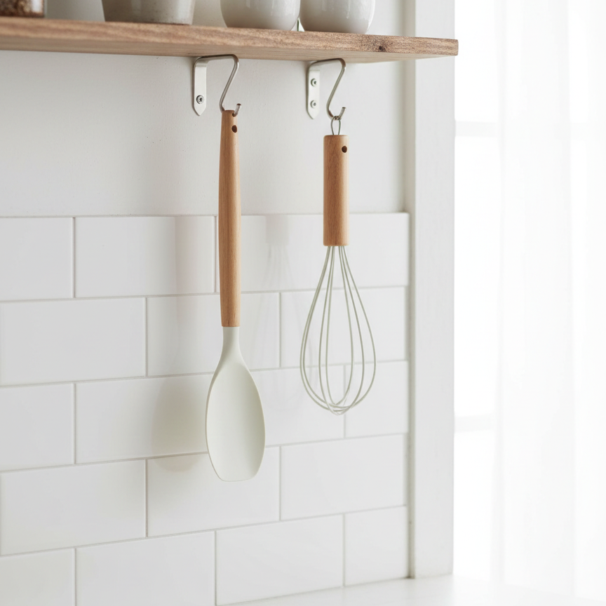 Natural Acacia Wood Handle Silicone Spatula & Whisk Set