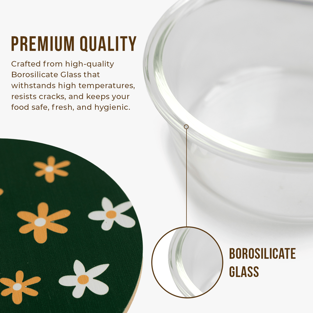 Round Borosilicate Glass Food Container with Printed Lid(400ml)