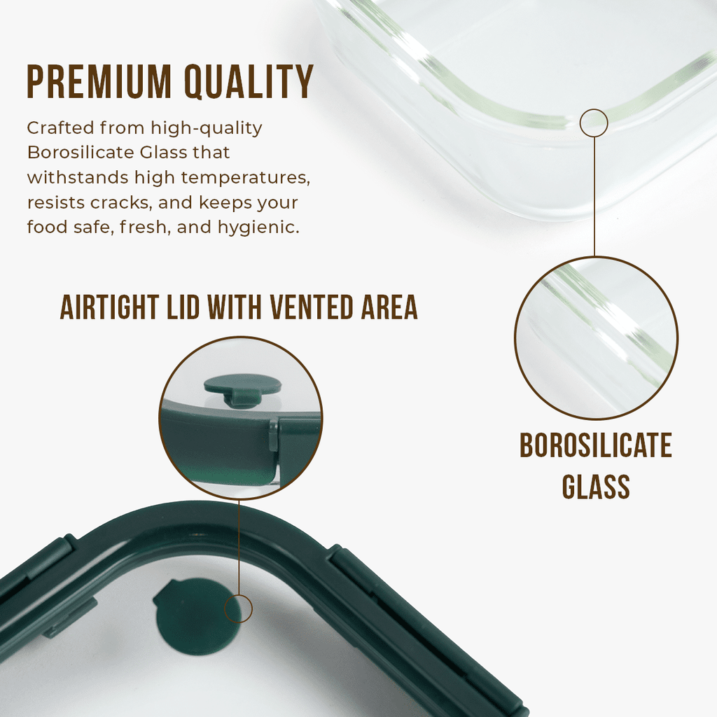 Square Borosilicate Glass Container with Vented Glass Lid (800ml)