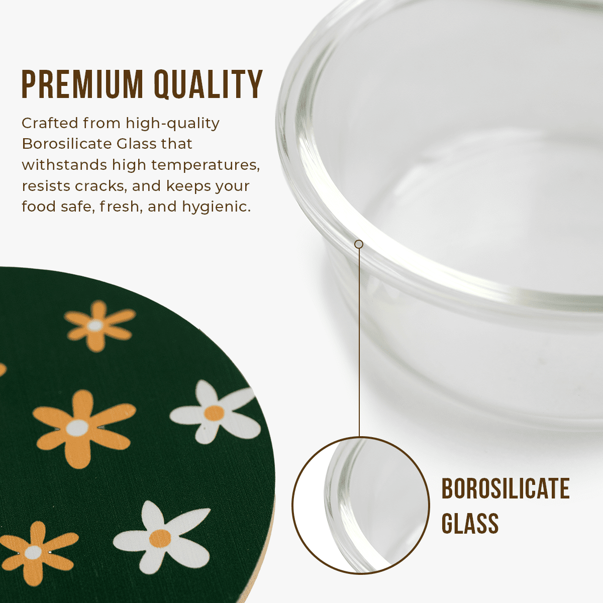 Round Borosilicate Glass Food Container with Printed Lid(650ml)